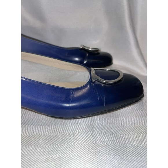 Salvatore Ferragamo Blue Ombré Leather Loafer Silver Signature Logo Women 7 B - Picture 13 of 16